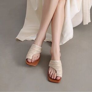 NEW Woven Toe-Loop Slide Sandals - Beige